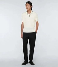 Orlebar Brown NWT Price Almond Linen  Wool Polo Shirt Black Tipping Collar M