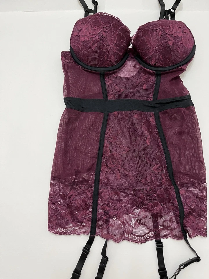 Púrpura - y2k 2000s negro capricho encaje ribete bustier top talla Xs Foto 4 de 4