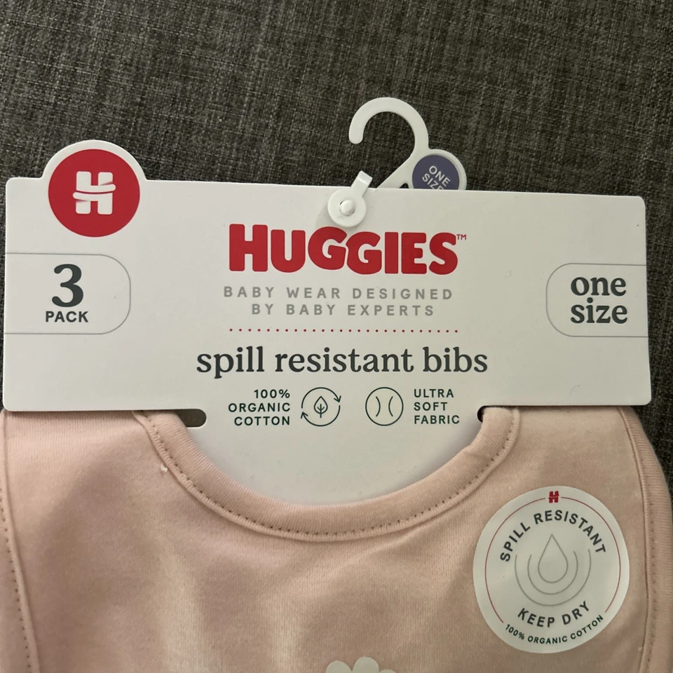 Baberos HUGGIES resistentes a derrames 100 % algodón orgánico 3pk talla única nuevos con etiquetas Foto 2 de 4