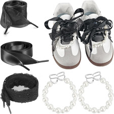 Satin Ribbon Shoelaces Combo Set with Pearl Shoe Charms, Romantic Wide Flat Lace