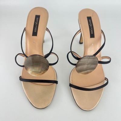 Sergio Rossi | Auth Vint Shell Disc Appliqué Black Strappy Summer Heels (38)