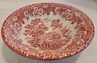 Vtg Biltons England Pink/Red Transferware Serving Bowl- Ceramic ~8 3/4'' ~ EUC