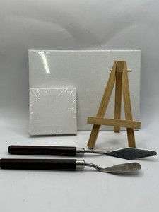 Small Lot Of Painting Items- Canvas, Knives, Easel