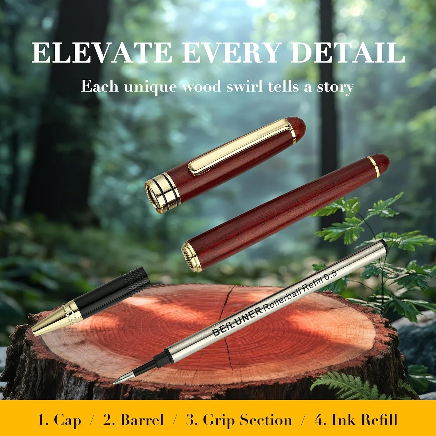 BEILUNER Luxury Wood Ballpoint Pen Writing 1 Count (Pack of 1), Redwood 