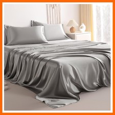 Silk Satin King Sheet Set, 4-Piece Luxury and Soft Bedding Set Cooling Silky ...