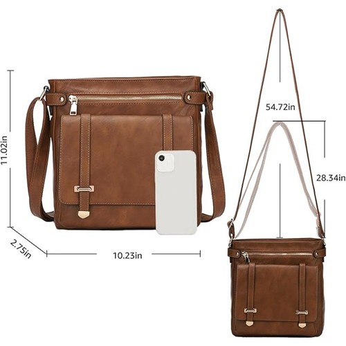 Women's Vegan Leather Crossbody Brown - Chic, Multi-Pocket, Versatile & Stylish - Picture 2 of 7