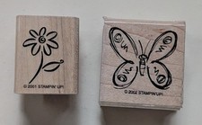Stampin' Up Wood Mounted Rubber Butterfly 2002 Flower 2001 Stamps Spring