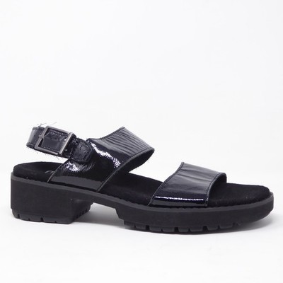 NEW Munro Womens Teagan Sandals Black Patent Leather Platform Buckle Strap 7N