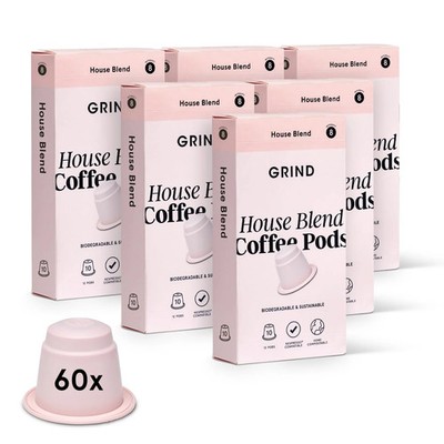 Grind House Blend Kaffeepads ? Packung mit 60 biologisch abbaubaren Kapseln ? 100%