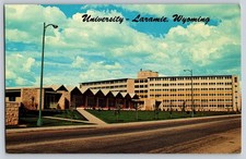Laramie WY Wyoming University of Wyoming Mens Dormitory Chrome Postcard Unused