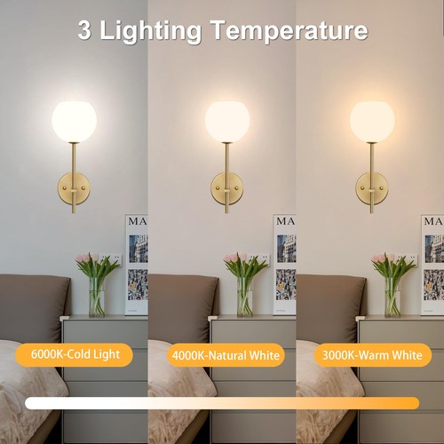 Gold Battery Operated Wall Sconces Set of 2 Rechargeable Wireless Wall Lights... - Picture 4 of 8