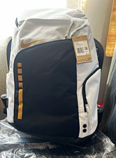 Nike White/Black/Gold Backpack, Zip Closure, Pockets, Adjustable Strap Unisex