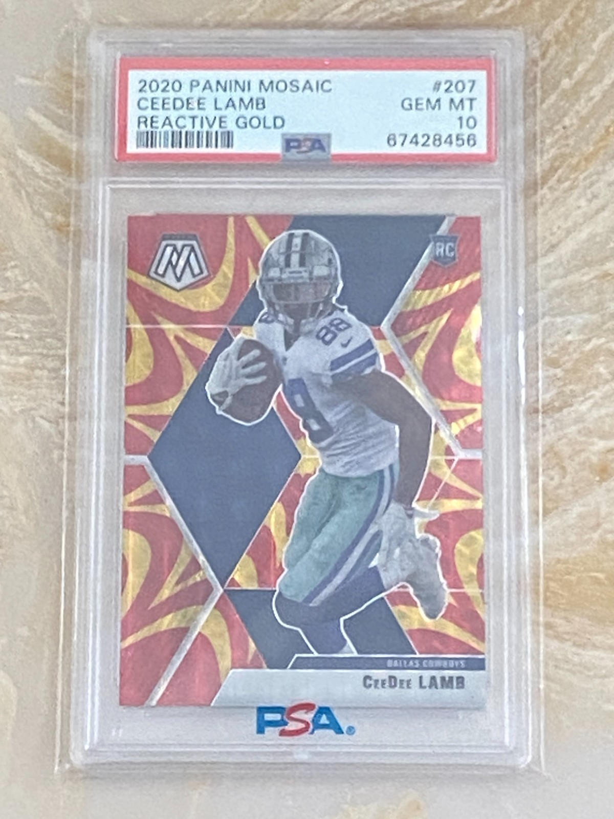 2020 Panini Mosaic CeeDee Lamb Reactive Gold #207 PSA 10