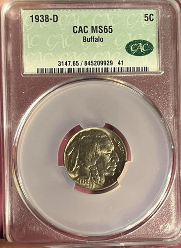 1938-D CAC MS65 PQ Buffalo Nickel