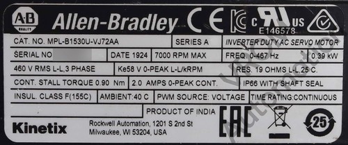 Surplus Allen Bradley MPL-B1530U-VJ72AA/A Servomotor mit geringer Trägheit 0,5 PS 460 V 70 - Bild 2 von 6