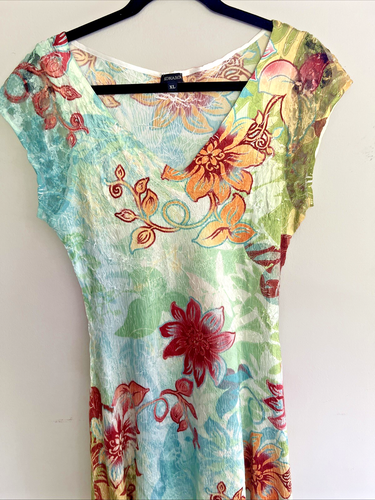 Komarov Sleevless V-Neck Mid-Calf Dress Floral Green Blue Lace Flutter Hem XL US - Picture 5 of 17