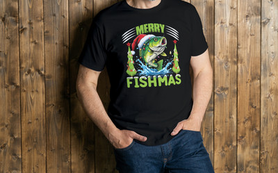 Männer  T-Shirt  Weihnachten Fest  Merry Fishmas Christmas Angler Shirt Geschenk
