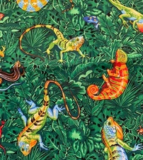 Cranston Fabric Rainforest Lizard Gecko Salamander Reptiles 44” W x BTY