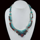 Tibetan Turquoise Coral Lapis Tibetan Silver Necklace Boho Antique Jewelry