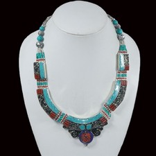 Collana in argento tibetano turchese corallo lapislazzuli gioielli antichi boho