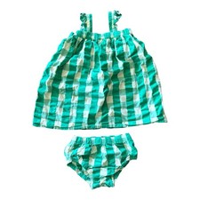 Hanna Andersson 2T Green Gingham Ruffle Sundress Set w Bloomers Spring Summer