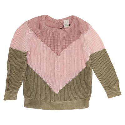 Alana, Strickpullover, Größe: 98, Pink/Grün, Baumwolle, Chevron, Grobstrick #Npc