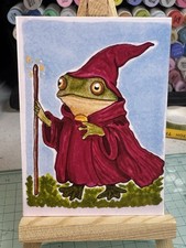 Tarjeta de arte ACEO IMPRESIÓN de rana mago original mago arte rana arte