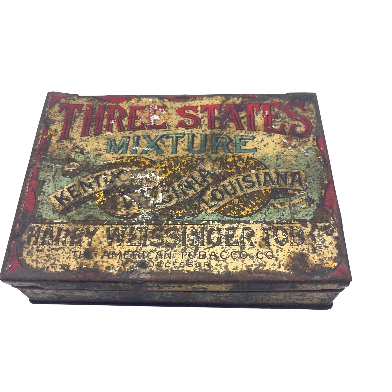 Vintage Three States Mixture Tobacco Tin Kentucky Virginia Louisiana Collectible
