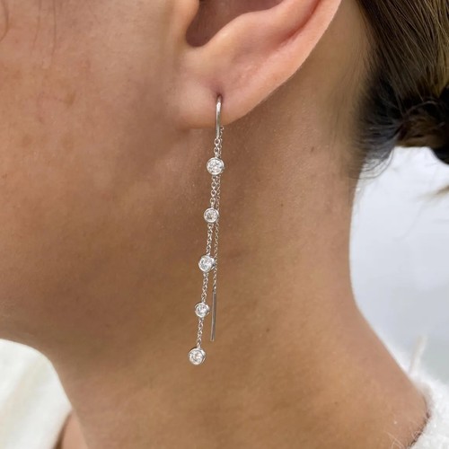 1 Ct Treated Certified Pretty White Diamond Dangler Earrings, 925 Silver