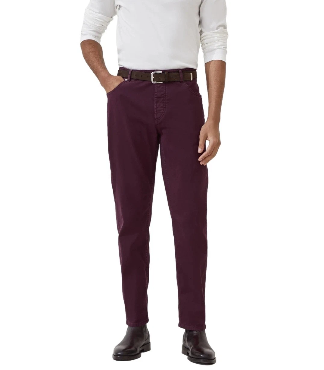 Brunello Cucinelli Men's Pants Size 36 / 52 Burgundy 5 Pocket Lightweight Denim