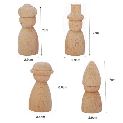 4Pcs Unpainted Wood Figures Decorative for Kids Crafts Projects Toddlers - Bild 2 von 6