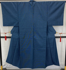 Japanese Vintage Kimono Silk Blue No Lining Traditional Authentic Length 56 in