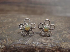Native American Sterling Silver & Yellow Opal Floral Stud Post Earrings by Yatsa