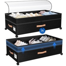 Under Bed Storage with Wheels, 72L XXL Under the Bed Storage Containers Large...