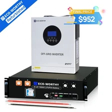 ECO-WORTHY 48V 100Ah LiFePO4 Battery+5kW 48V Inverter Charger Off-Grid For Home