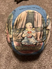 Antique Dated 1900 Art Fabric Mills Cloth Rag Doll BABY'S BALL Rare