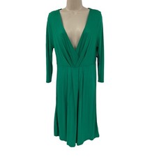 Old Navy Dress Medium Jersey Faux Wrap Green V-Neck 3/4 Sleeve Casual At Knee
