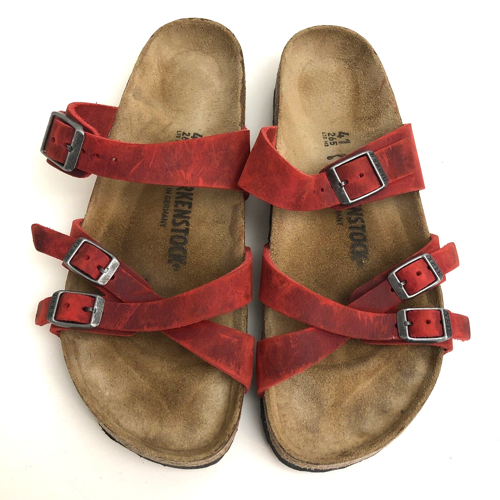 Birkenstock Franca Sandals Fire Red Oiled Leather Ladies Size 41