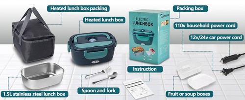80W Elektrisch Beheizte Brotdose - 12/24/110V Tragbar 1,5L Speisenwärmer Lunchbox - Bild 11 von 11