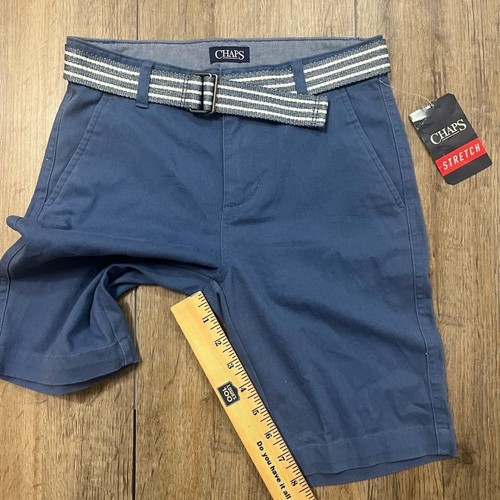 Chaps Boys 10 Chino Shorts Stretch Twill Blue 8”Flat Front Pockets Belt NWT $36 - Picture 3 of 10