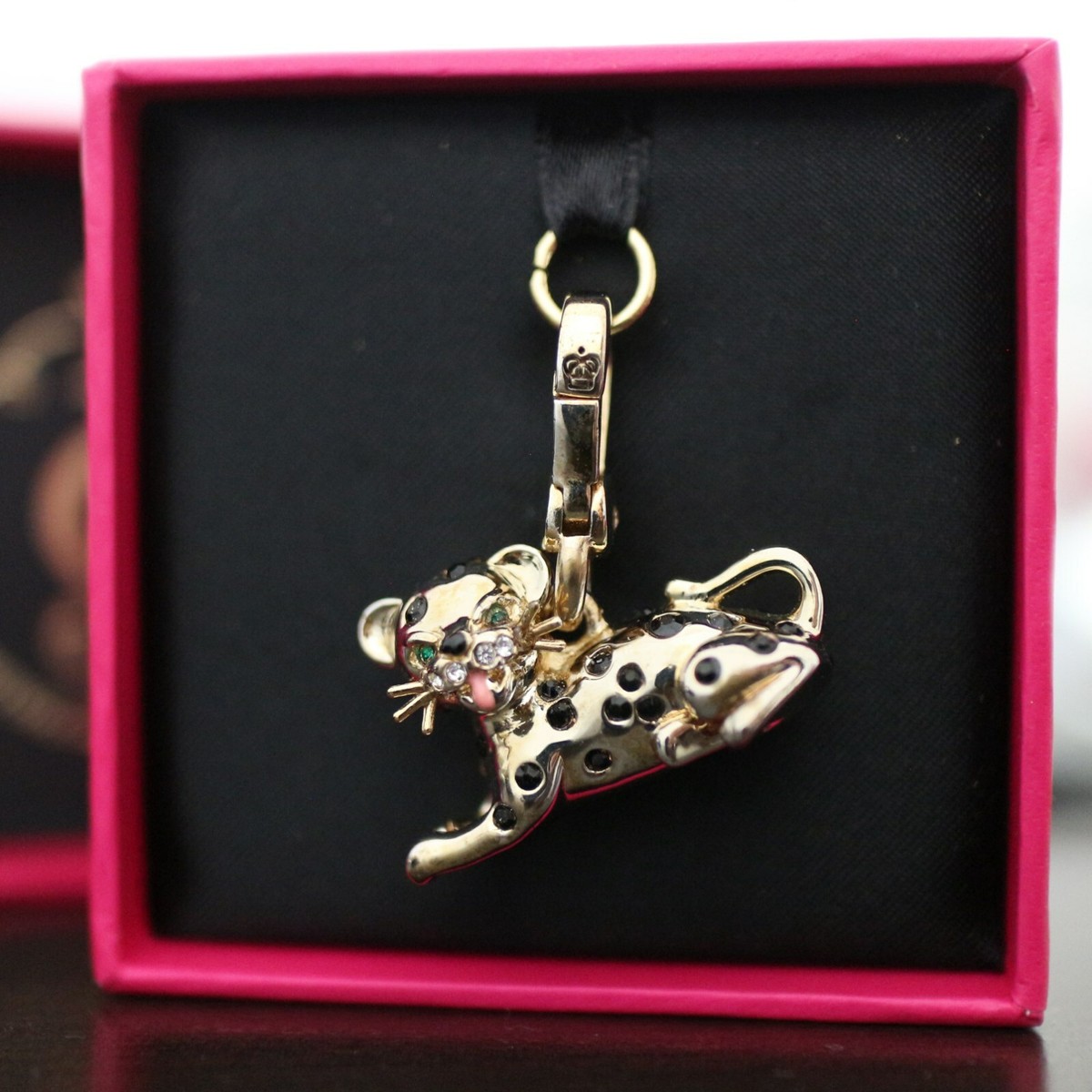 NWT NIB JUICY COUTURE 3D Gold Cheetah Leopard Pave Crystal