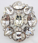 Designer Signed Monet Sparkling White Crystal Rhinestone Silver Tone Brooch 2"