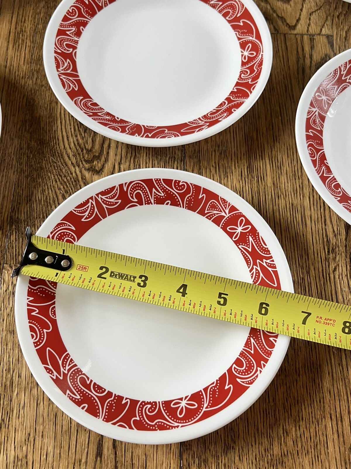 Corelle Bandhani Red White Floral Dinner Luncheon Bread&Butter Plates