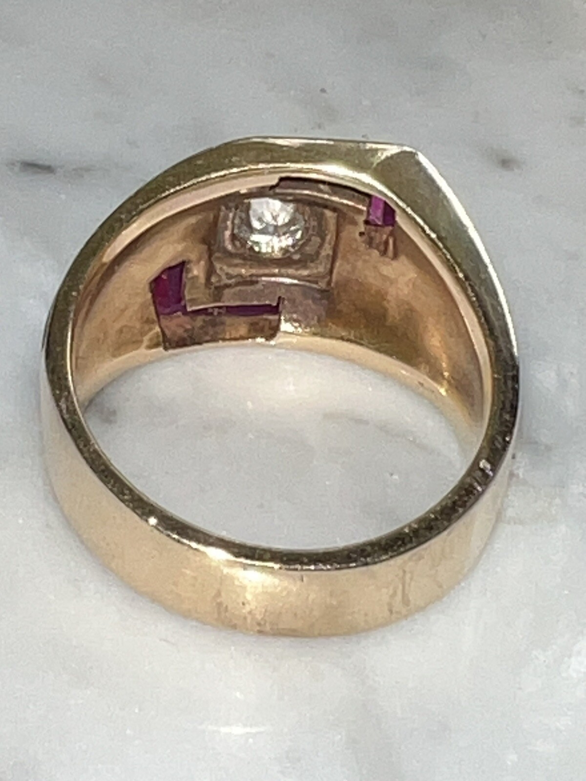 1950’s Men’s 14k Diamond & Ruby Pinky Ring Gem