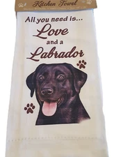 Labrador Black Kitchen Dish Towel  Dog Lab All You Need Is Love Cotton 18x26
