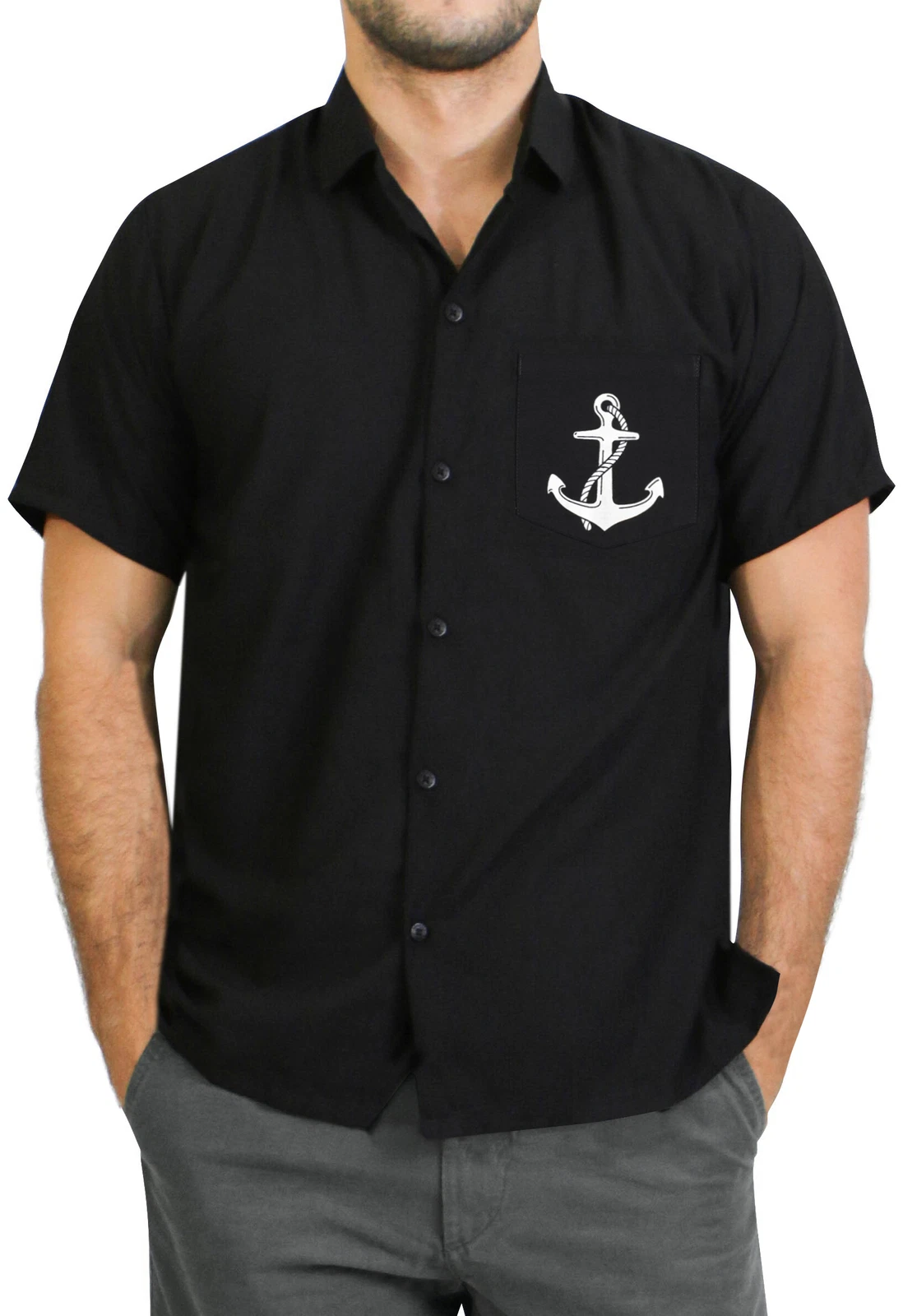 LA LEELA Men's Short Sleeve Button Down Casual Camp Shirts XL Midnight, Plain