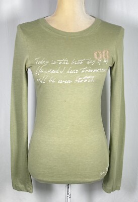 American Eagle Outfitters Women Top Shirt  S/P Cotton Green Long Sleeved
