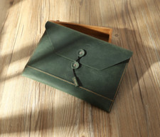 file Folder pocket cow Leather laptop bag Briefcase iPad Case pouch green 727
