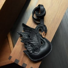 Handmade Leather Swan Bag Charm, Fashion Handbag Accessories, Black