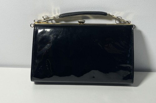 Stevens Vintage Made In Australia Black Cowhide Leather Gold Frame Clutch - Picture 2 of 12